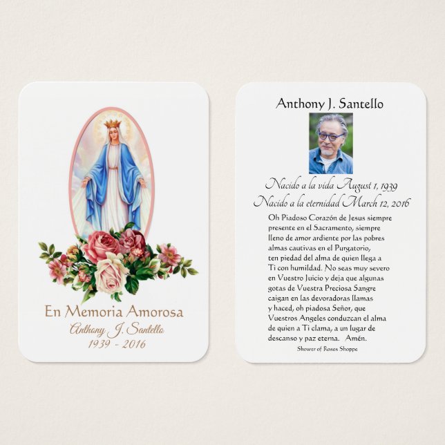 Vierge Marie Espagne Funérailles Carte Sainte - (Devant & derrière)