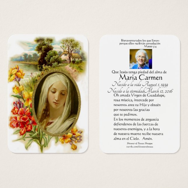 Vierge Marie Guadalupe Espagne Funérailles Sainte  (Devant & derrière)