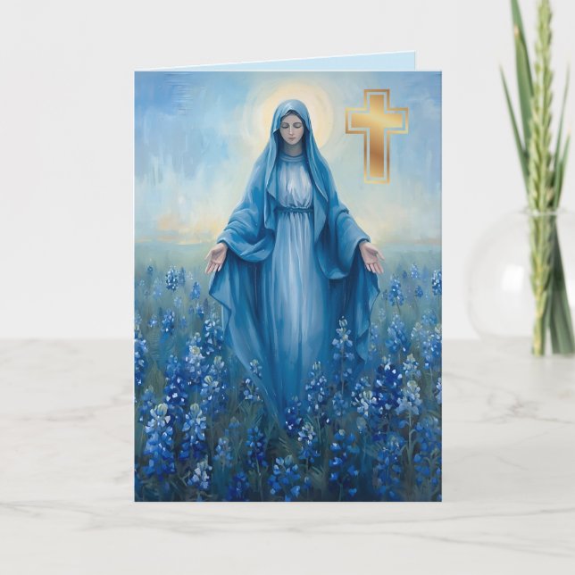 Vierge Marie Sympathie Florale Carte de voeux plié (Devant)