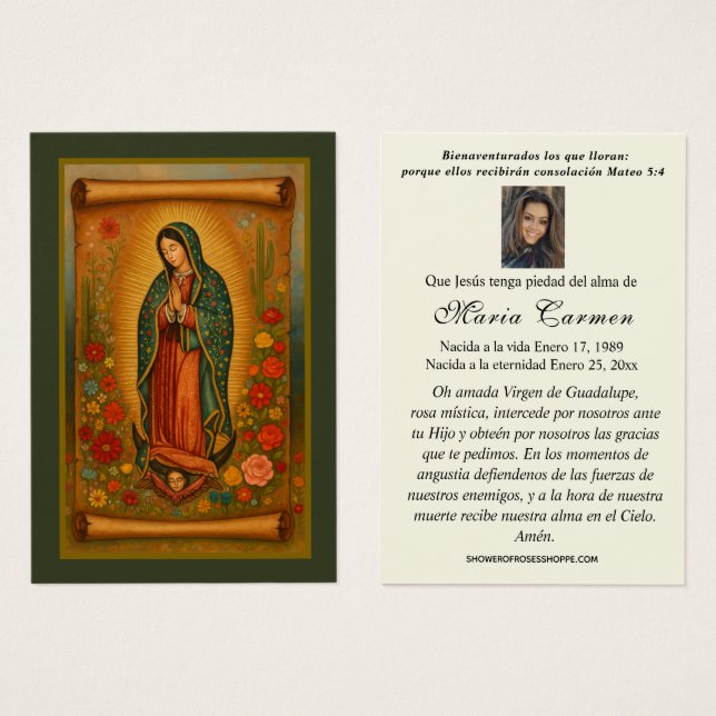 Vierge Mexique Guadalupe Espagne prière funéraire (Devant & derrière)