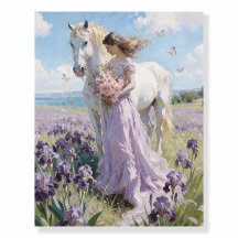 Vierge Vintage avec cheval blanc dans le champ d'i