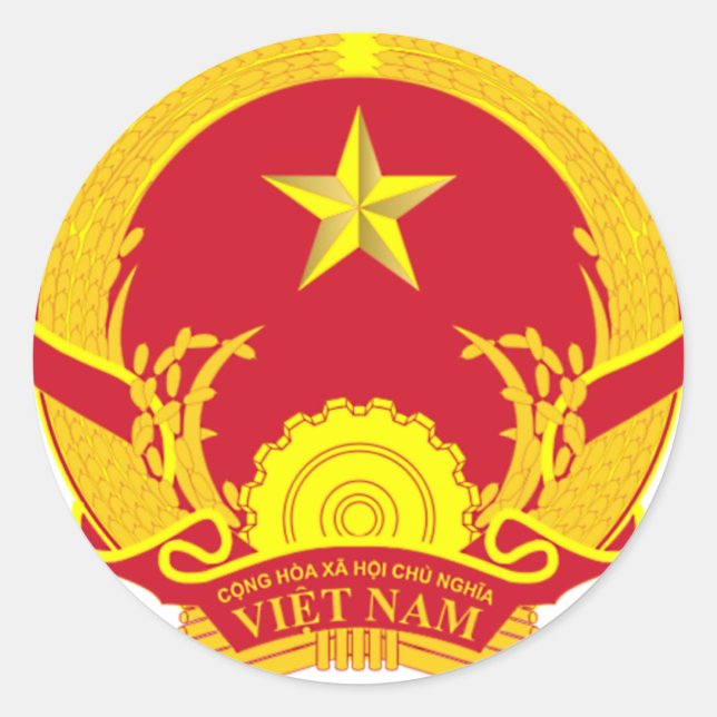 VIETNAM COAT OF ARMS. VIET SYMBOL CLASSIC ROUND STICKER (Front)