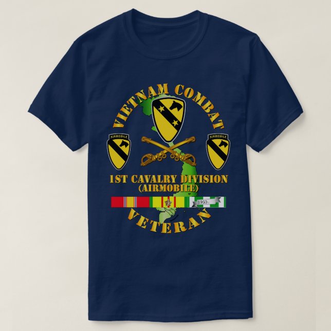 Vietnam Combat Veteran w 1st Cav DUI T-Shirt (Design Front)