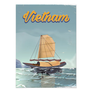 Vietnam fishing boat vintage travel poster