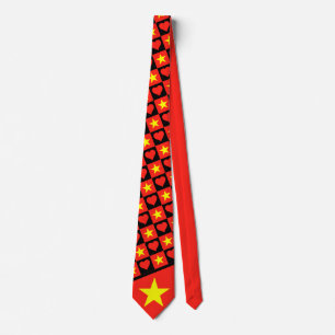 Vietnam Flag Heart Pattern Patriotic Vietnamese Tie