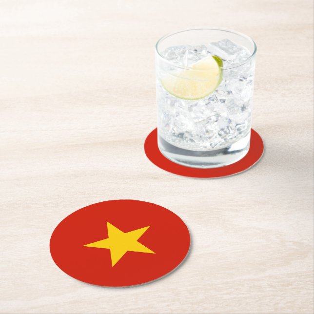 Vietnam flag round paper coaster (Insitu)
