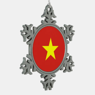 Vietnam Flag Snowflake Pewter Christmas Ornament