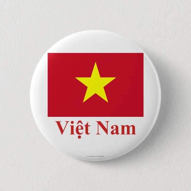 Vietnam Flag with Name in Vietnamese 2 Inch Round Button (Front)