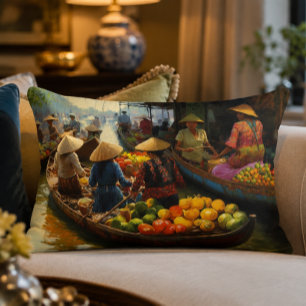 Vietnam Floating Market Accent Pillow