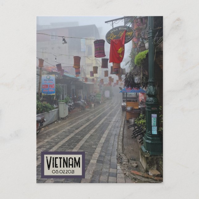 Vietnam Foggy Street, Customizable Date Postcard (Front)