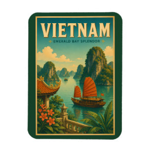 Vietnam Ha Long Bay Illustration Travel Art Retro Magnet