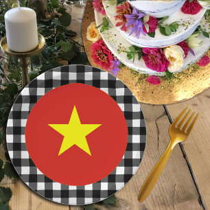 Vietnam Plate, buffalo plaid & Vietnamese Flag Paper Plate