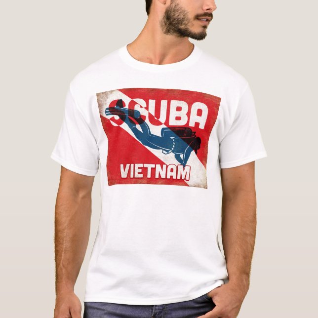 Vietnam Scuba Diver - Blue Retro T-Shirt (Front)