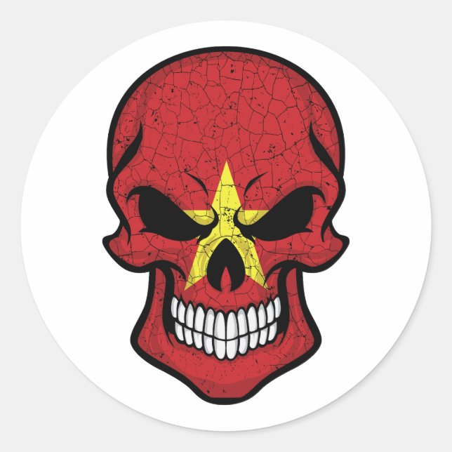 Vietnam Smiling Skull Flag Classic Round Sticker (Front)