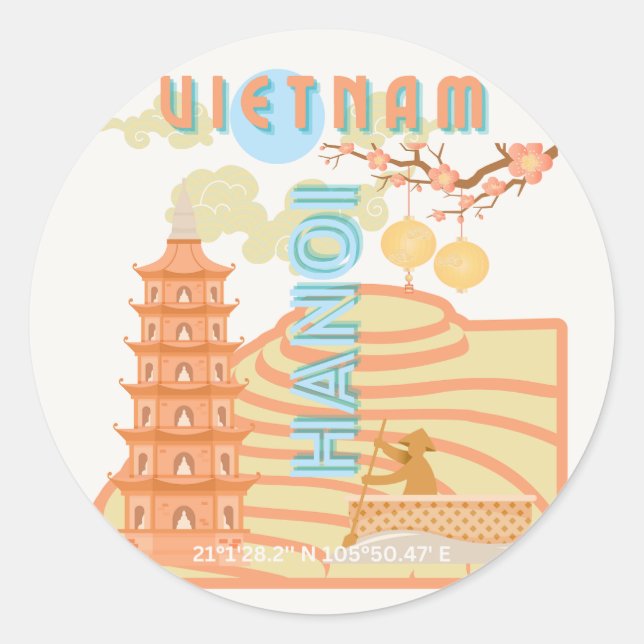 Vietnam Travel Art Classic Round Sticker (Front)