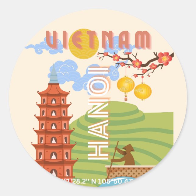 Vietnam Travel Art Classic Round Sticker (Front)