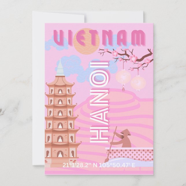 Vietnam Travel Art, Pink Holiday Card (Front)