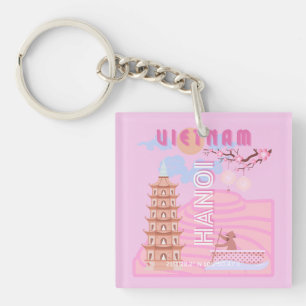 Vietnam Travel Art, Pink Keychain