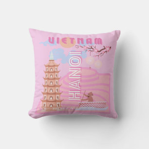 Vietnam Travel Art, Pink Throw Pillow