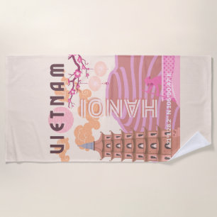Vietnam Travel Art, Retro Beach Towel