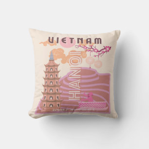 Vietnam Travel Art, Retro Throw Pillow