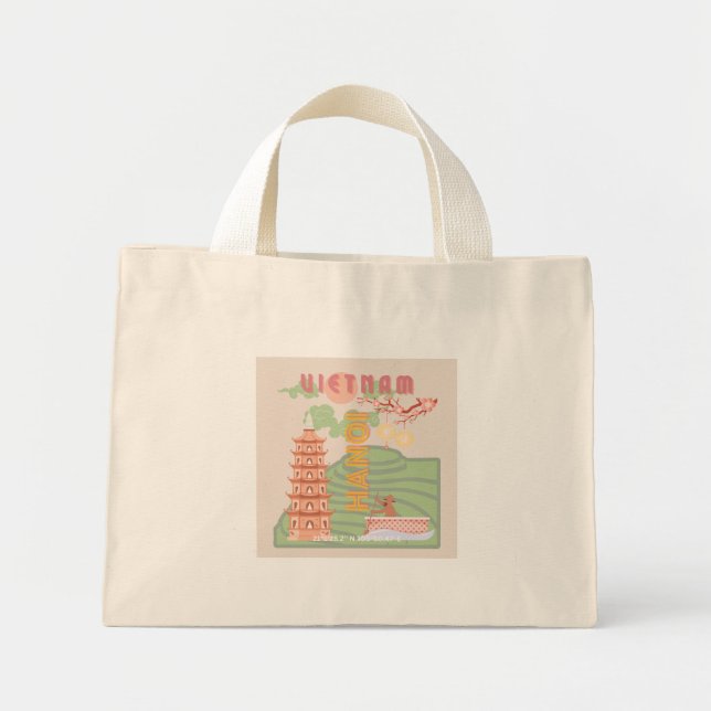 Vietnam Travel Art, Vintage Mini Tote Bag (Front)