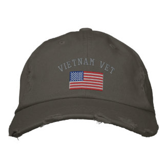 Vietnam Vet with American Flag Embroidered Hat