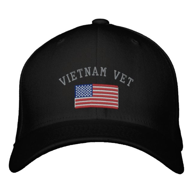 Vietnam Vet with American Flag Military Embroidered Hat (Front)