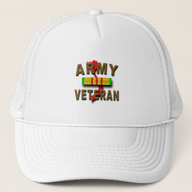 Vietnam War Veteran Service Ribbon, ARMY Trucker Hat (Front)
