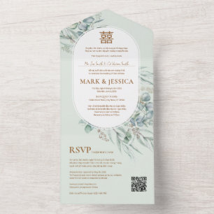 Vietnames Eucalyptus Round Frame Wedding All In One Invitation