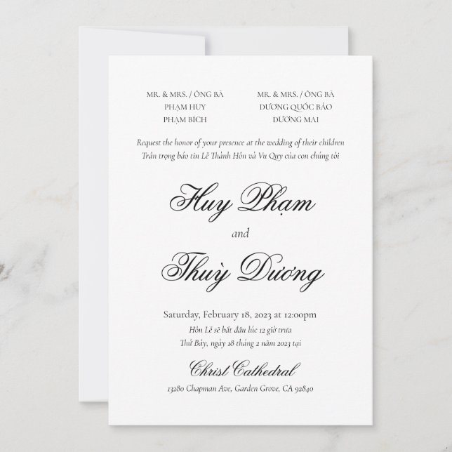 Vietnamese Bilingual Invitation in Classic Script (Front)