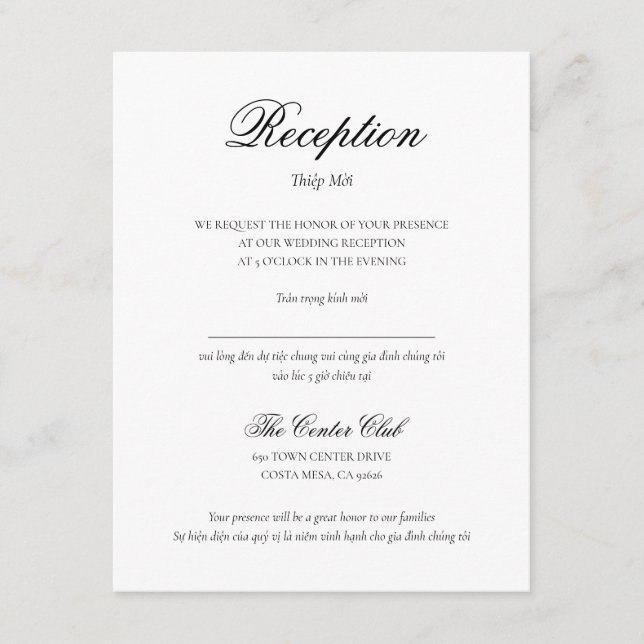 Vietnamese Bilingual Reception Card (Front)