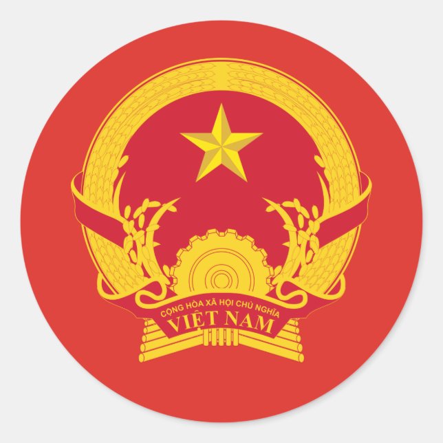 Vietnamese Emblem, Flag of Vietnam Classic Round Sticker (Front)