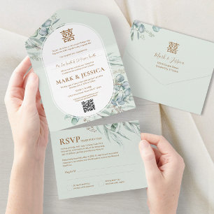 Vietnamese Eucalyptus Round Frame Wedding All In One Invitation