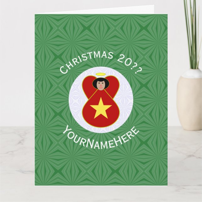 Vietnamese Flag Angel Christmas Personalized Card (Front)