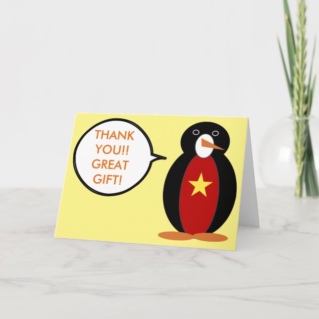 Vietnamese Flag Talking Ms. Penguin Thank You Card (Front)