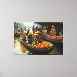 Vietnamese Floating Market, Vietnam, Vietnamese  Canvas Print