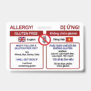 VIETNAMESE Gluten Free Travel Card   Allergy Badge