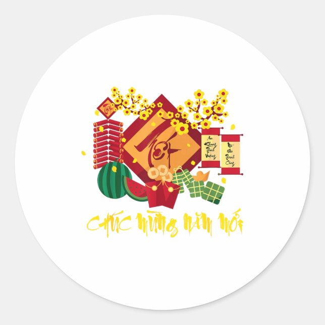 Vietnamese Lunar New Year 2026 Tet Viet Chuc Mung  Classic Round Sticker (Front)