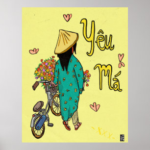 Vietnamese Mom Illustration Mothers Day Gift Poster