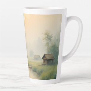 Vietnamese Morning Mist Village Watercolor Art Latte Mug