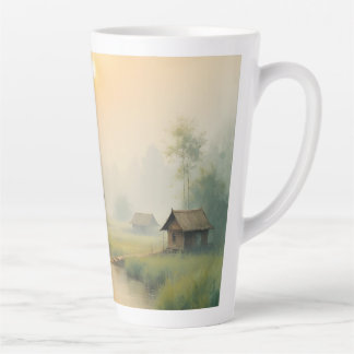 Vietnamese Morning Mist Village Watercolor Art Latte Mug