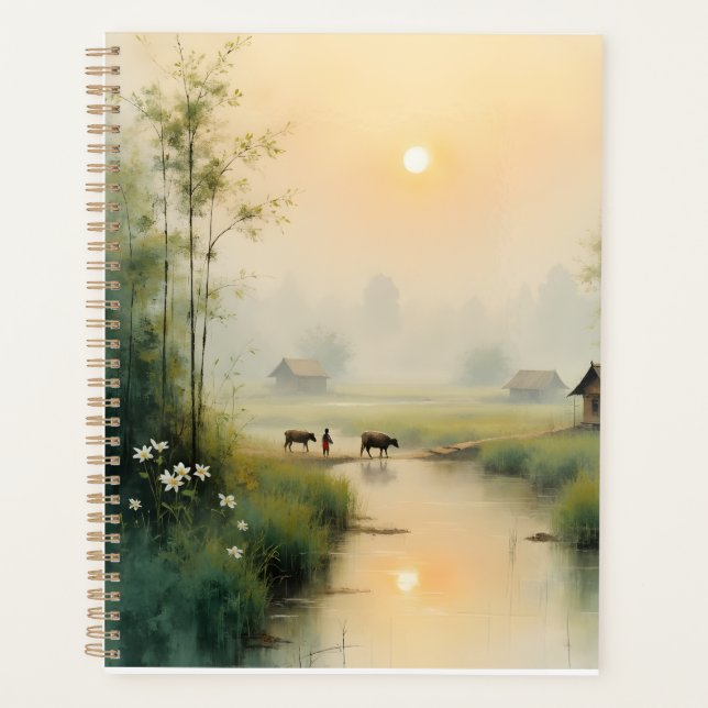 Vietnamese Morning Mist Village Watercolor Art Planner (Front)