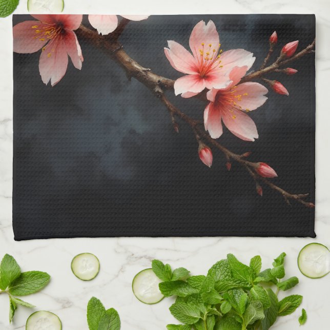 Vietnamese Peach Blossom Art Kitchen Towel (Folded)