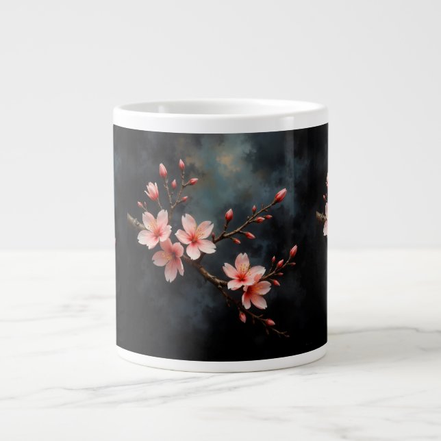 Vietnamese Peach Blossom Art Large Coffee Mug (Front)