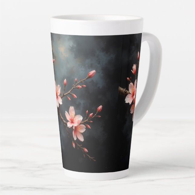 Vietnamese Peach Blossom Art Latte Mug (Right Angle)