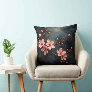 Vietnamese Peach Blossom Art Throw Pillow
