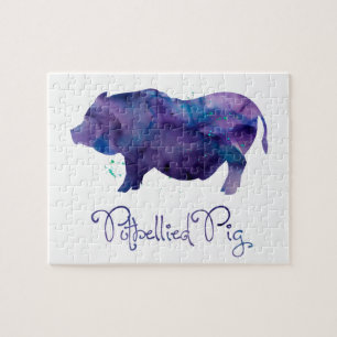 Vietnamese Potbellied Pig Watercolor Design Jigsaw Puzzle