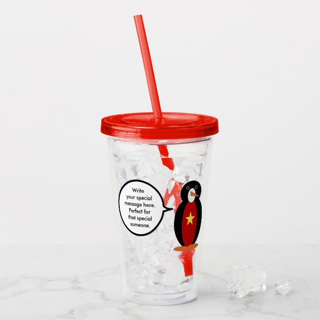 Vietnamese Talking Ms. Penguin Personalized  Acrylic Tumbler (Front Ice)