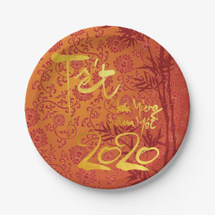 Vietnamese Têt 2020 in gold decorated Party PP Paper Plate